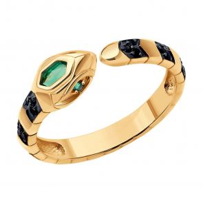 Золотое кольцо Символ года Змея SOKOLOV с гидротермальным изумрудом и шпинелью 716403 фото