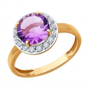 Золотое кольцо SOKOLOV с фианитом и аметистом 716409 фото