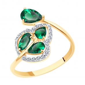Золотое кольцо SOKOLOV с фианитом и гидротермальным изумрудом 716468 фото