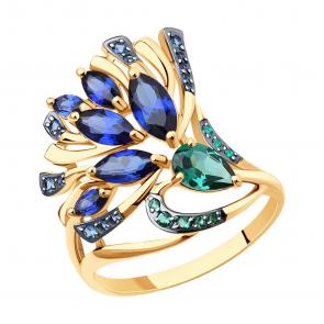 Золотое кольцо SOKOLOV с ситаллом цвета Турмалин, с сапфировым корундом, фианитом 716479 фото