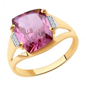 Золотое кольцо SOKOLOV с ситаллом цвета Родолит и фианитом 716533 фото