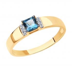 Золотое кольцо SOKOLOV с фианитом и Лондон топазом 716608 фото