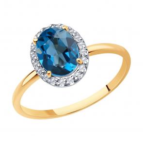 Золотое кольцо SOKOLOV с фианитом и Лондон топазом 716613 фото