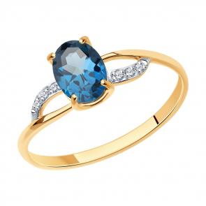 Золотое кольцо SOKOLOV с фианитом и Лондон топазом 716636 фото