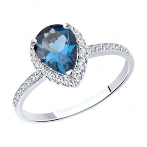 Кольцо из белого золота SOKOLOV с фианитом и Лондон топазом 716691-3 фото