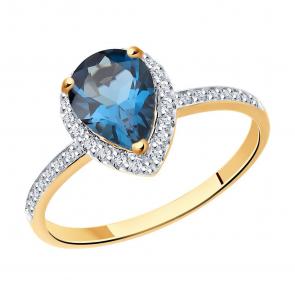 Золотое кольцо SOKOLOV с фианитом и Лондон топазом 716691 фото