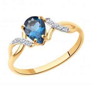 Золотое кольцо SOKOLOV с фианитом и Лондон топазом 716749 фото