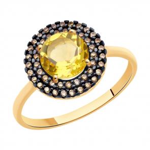 Золотое кольцо SOKOLOV с фианитом и цитрином 716765 фото
