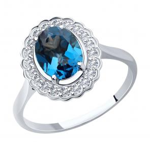 Кольцо из белого золота SOKOLOV с фианитом и Лондон топазом 716770-3 фото