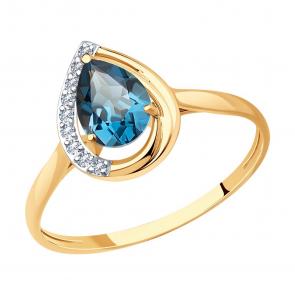 Золотое кольцо SOKOLOV с фианитом и Лондон топазом 716812 фото
