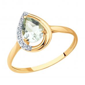 Золотое кольцо SOKOLOV с фианитом и празиолитом 716814 фото
