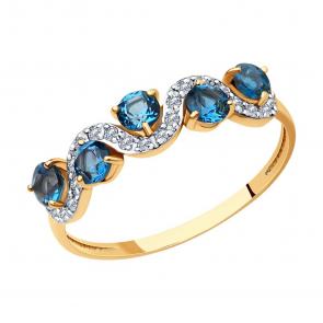 Золотое кольцо SOKOLOV с фианитом и Лондон топазом 716822 фото