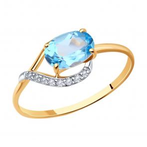 Золотое кольцо SOKOLOV с топазом и фианитом 716833 фото