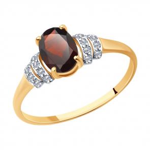 Золотое кольцо SOKOLOV с фианитом и гранатом 716846 фото