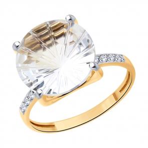 Золотое кольцо SOKOLOV с фианитом и горным хрусталём 716922 фото