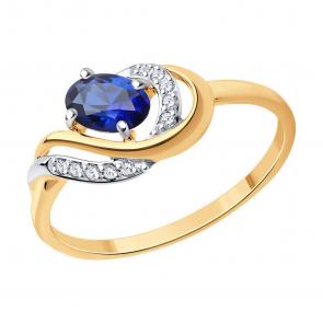 Золотое кольцо SOKOLOV с фианитом и сапфировым корундом 716925 фото