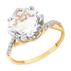 Золотое кольцо SOKOLOV с фианитом и горным хрусталём 716967 фото