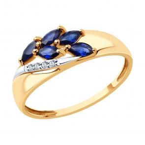 Золотое кольцо SOKOLOV с фианитом и сапфировым корундом 716986 фото