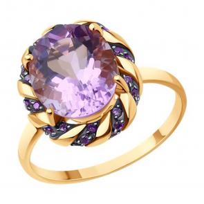 Золотое кольцо SOKOLOV с фианитом и аметистом 716990 фото