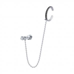 Одиночная серьга из белого золота SOKOLOV с бриллиантом и чёрным бриллиантом 7170008-3 фото