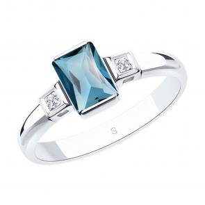 Кольцо из белого золота SOKOLOV с фианитом и Лондон топазом 717021-3 фото