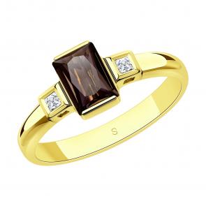 Кольцо из лимонного золота SOKOLOV с фианитом и раухтопазом 717028-2 фото