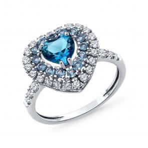 Кольцо из белого золота SOKOLOV с фианитом и Лондон топазом 717140-3 фото