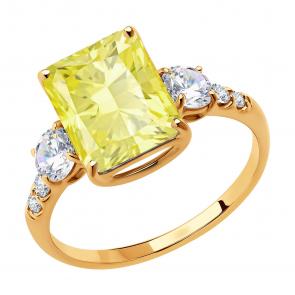 Золотое кольцо SOKOLOV с фианитом и кварцем 717204 фото