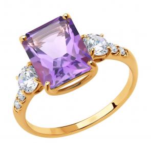 Золотое кольцо SOKOLOV с фианитом и аметистом 717205 фото