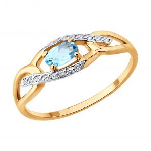 Золотое кольцо SOKOLOV с топазом и фианитом 717292 фото