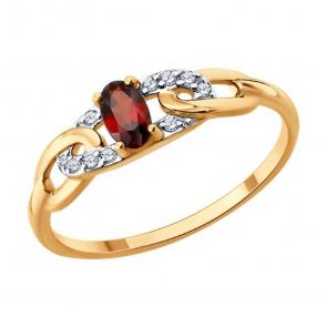Золотое кольцо SOKOLOV с фианитом и гранатом 717294 фото