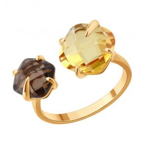 Золотое кольцо SOKOLOV с цитрином и раухтопазом 717298 фото