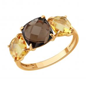 Золотое кольцо SOKOLOV с цитрином и раухтопазом 717303 фото