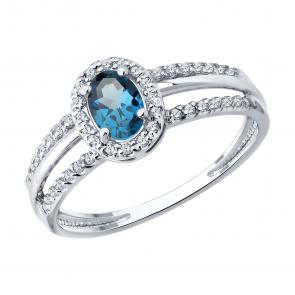 Кольцо из белого золота SOKOLOV с фианитом и Лондон топазом 717325-3 фото
