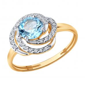 Золотое кольцо SOKOLOV с топазом и фианитом 717339 фото