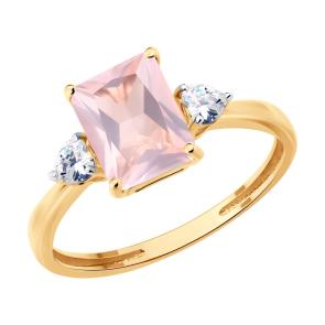 Золотое кольцо SOKOLOV с фианитом и кварцем 717341 фото