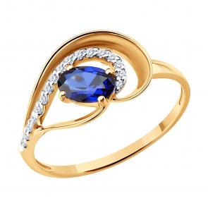 Золотое кольцо SOKOLOV с фианитом и сапфировым корундом 717348 фото
