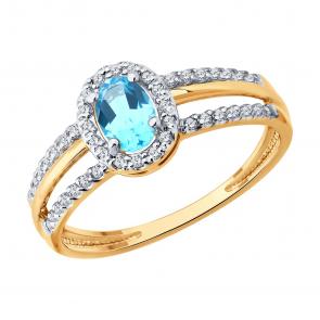 Золотое кольцо SOKOLOV с топазом и фианитом 717357 фото