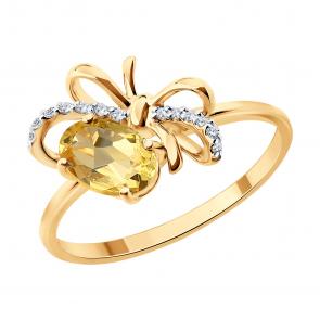 Золотое кольцо SOKOLOV с фианитом и цитрином 717362 фото
