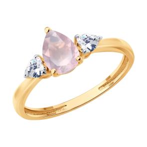 Золотое кольцо SOKOLOV с фианитом и кварцем 717364 фото