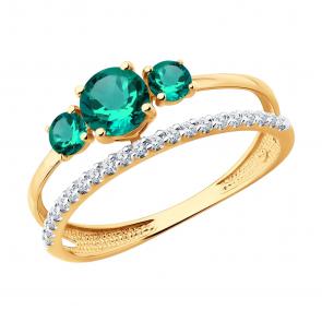 Золотое кольцо SOKOLOV с фианитом и гидротермальным изумрудом 717372 фото