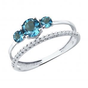 Кольцо из белого золота SOKOLOV с фианитом и Лондон топазом 717373-3 фото