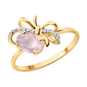 Золотое кольцо SOKOLOV с фианитом и кварцем 717375 фото