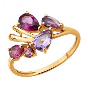 Золотое кольцо SOKOLOV с аметистом и родолитом 717388 фото