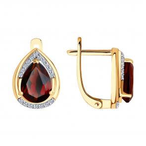 Золотые серьги SOKOLOV с бриллиантом и гранатом 72-00005 фото