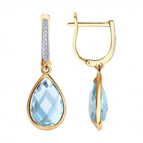 Золотые серьги SOKOLOV с топазом и бриллиантом 72-00011 фото