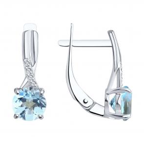 Серьги из белого золота SOKOLOV с топазом и бриллиантом 72-00012-3 фото