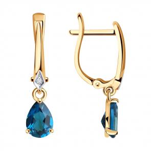 Золотые серьги SOKOLOV с бриллиантом и Лондон топазом 72-00023 фото