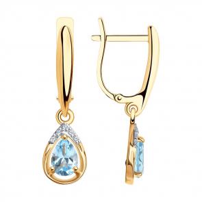 Золотые серьги SOKOLOV с топазом и бриллиантом 72-00028 фото