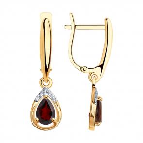 Золотые серьги SOKOLOV с бриллиантом и гранатом 72-00030 фото